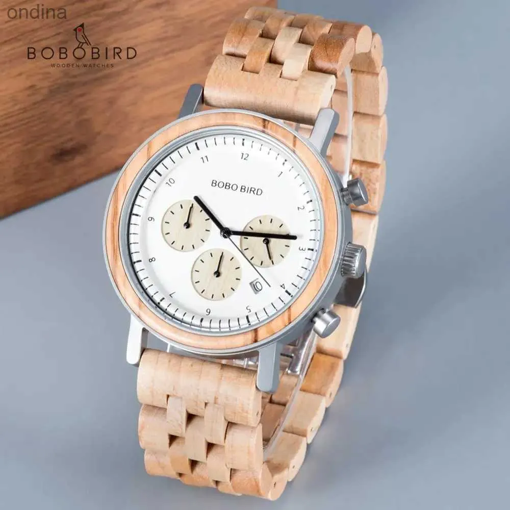 Otros montre homme BOBO BIRD Wood Men Top marca de lujo cuarzo W cronógrafo militar Japón movimiento Dropship YQ240122