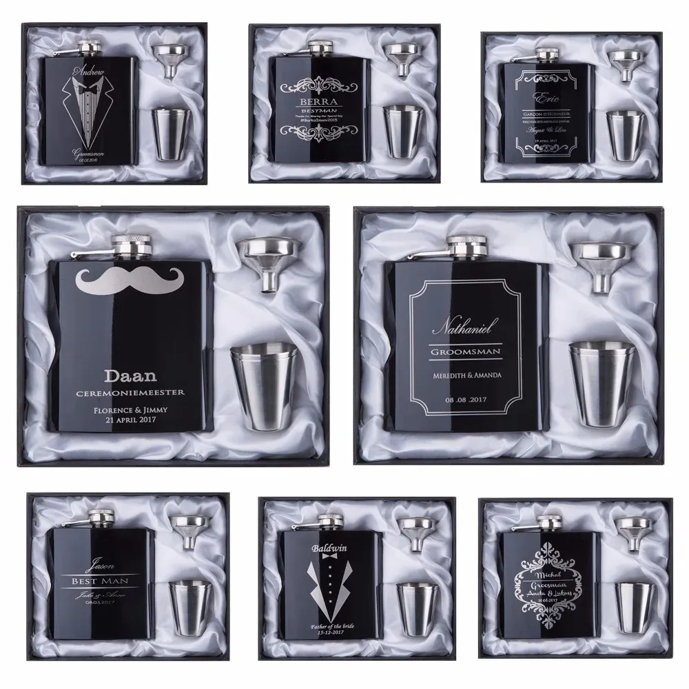 Groomsman gift Personalized Engraved 6OZ Hip Flask 188 Stainless Steel With White Black Box Gift Wedding Favors 240122