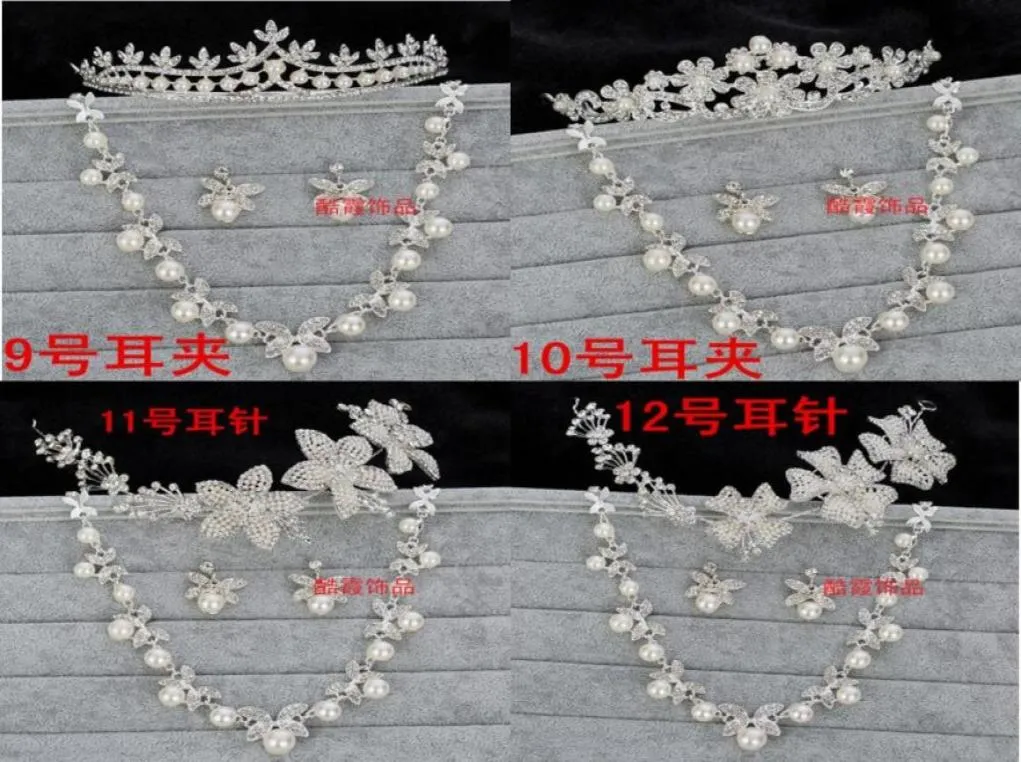 Bautiful 3 Pieces Bridal Accessories 6スタイルシルバースタッドとクリップクリスタルビーズウェディングクラウンパール5388160のティアラスクラウン