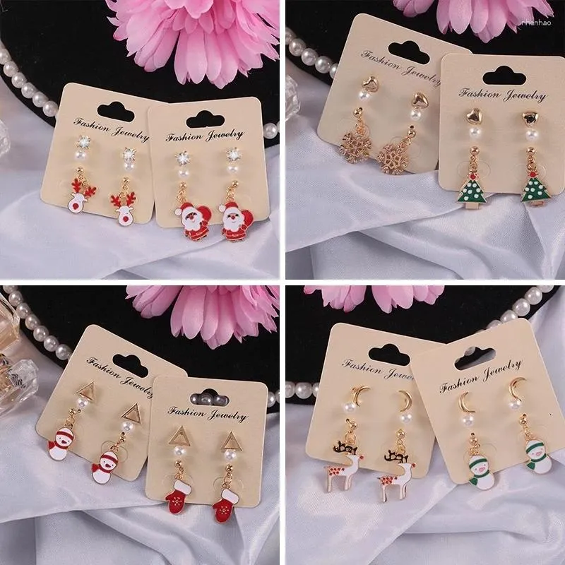 Dangle Earrings Christmas Cute For Women Girls Crystal Pearl Santa Tree Snowflake Elk Snowman Pendant Lovely Jewelry Gifts