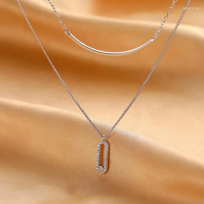 Charms FEEHOW Double Layer Geometric Oval Pendant Clavicle Chains For Women Fashion Tassel Sliver Color Necklace Party Jewelry