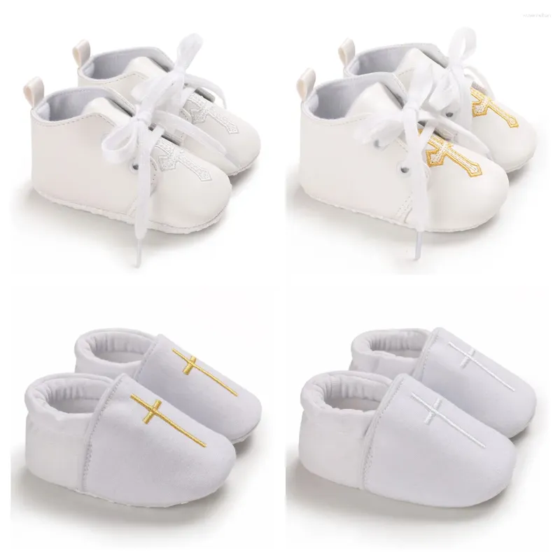 First Walkers Born Baby White Baptismal Shoes Anti Slip Fashionable Walking Cross