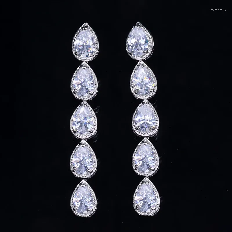 Dangle Earrings ThreeGraces Sparkling Water Drop Cubic Zirconia Silver Color Long For Women Bridal Wedding Party Jewelry E1767