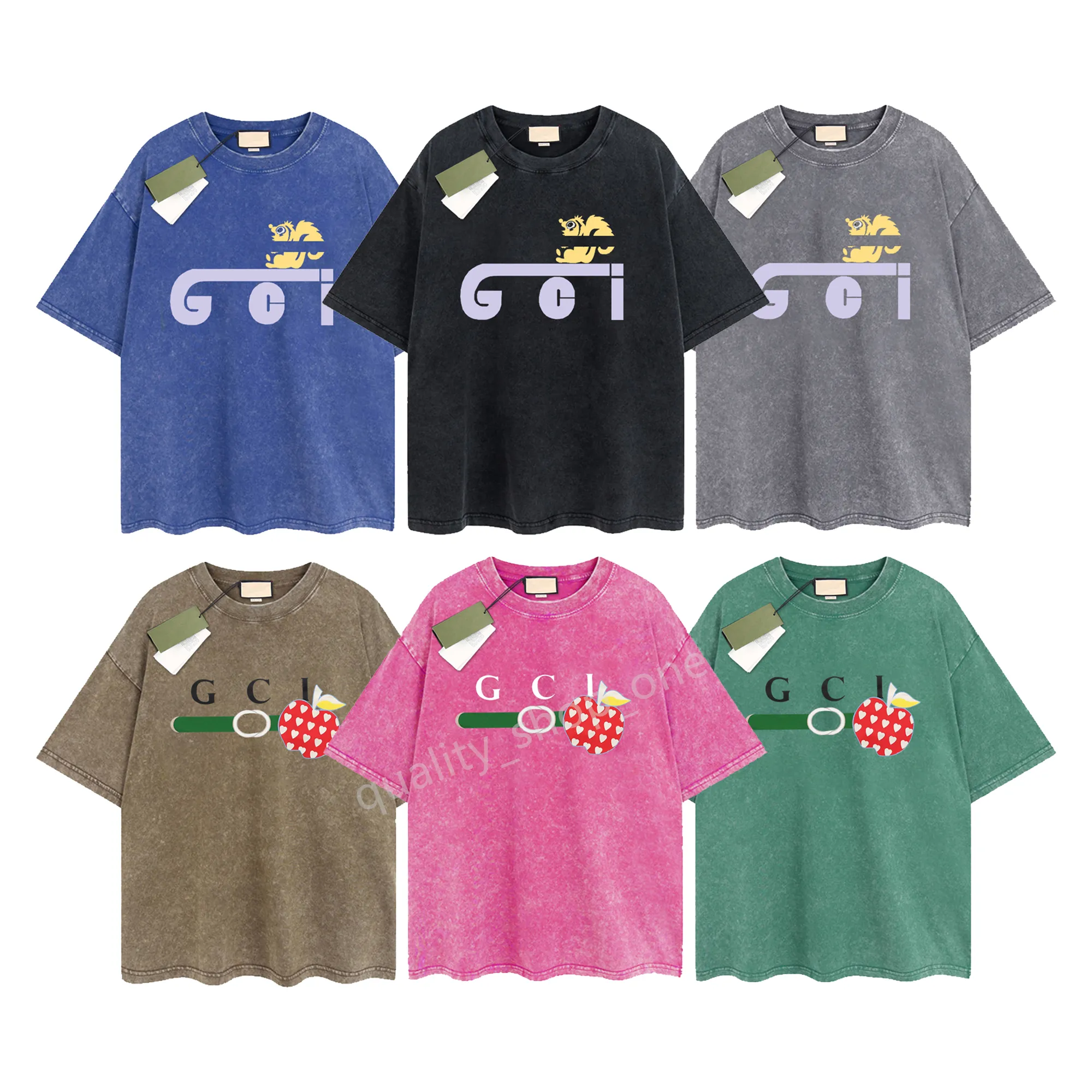 Erkek Tasarımcı Gu T-Shirt Vintage Retro Yıkalı Gömlek Lüks Marka Tişörtleri Kadınlar Kısa Kol Tişört Yaz Nedensel Tees Hip Hop Üstler Şortlar Kıyafetler Çeşitli Renkler G-38