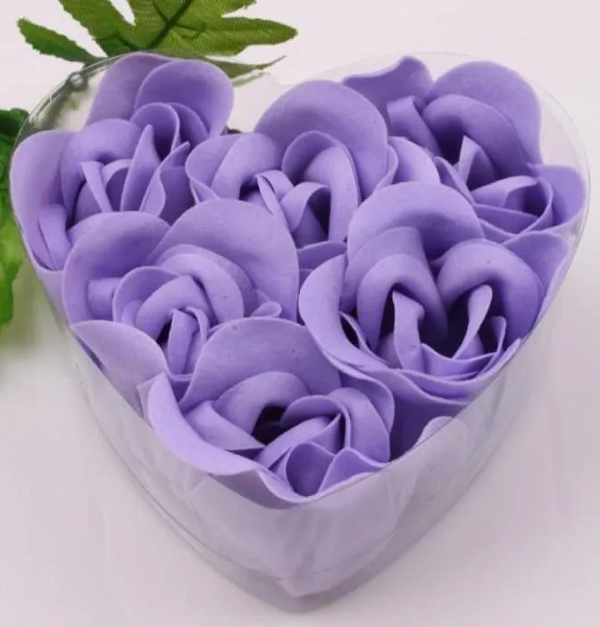 12 Boxes Purple Decorative Rose Bud Petal Soap Flower 6pcs in Heartshaped Box Wedding Favors7414071