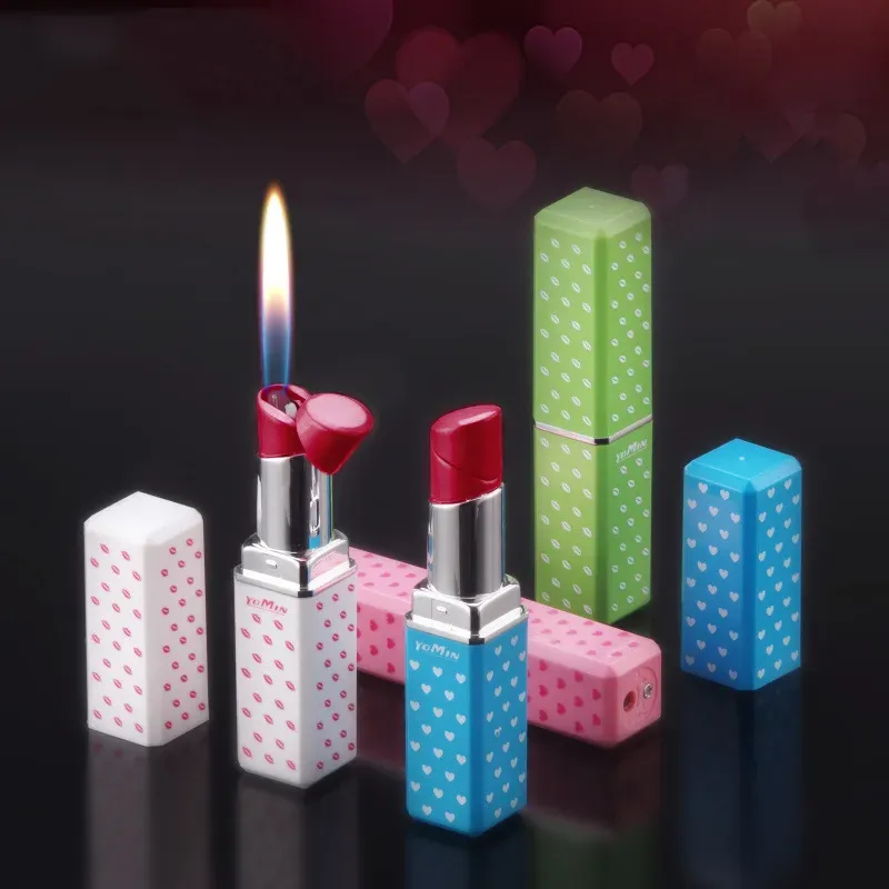 Creative Mini Lighter Butane Gas Refillable Lipstick Shape Cigarette Lighters For Women Nice Gift Funny Lighter LL