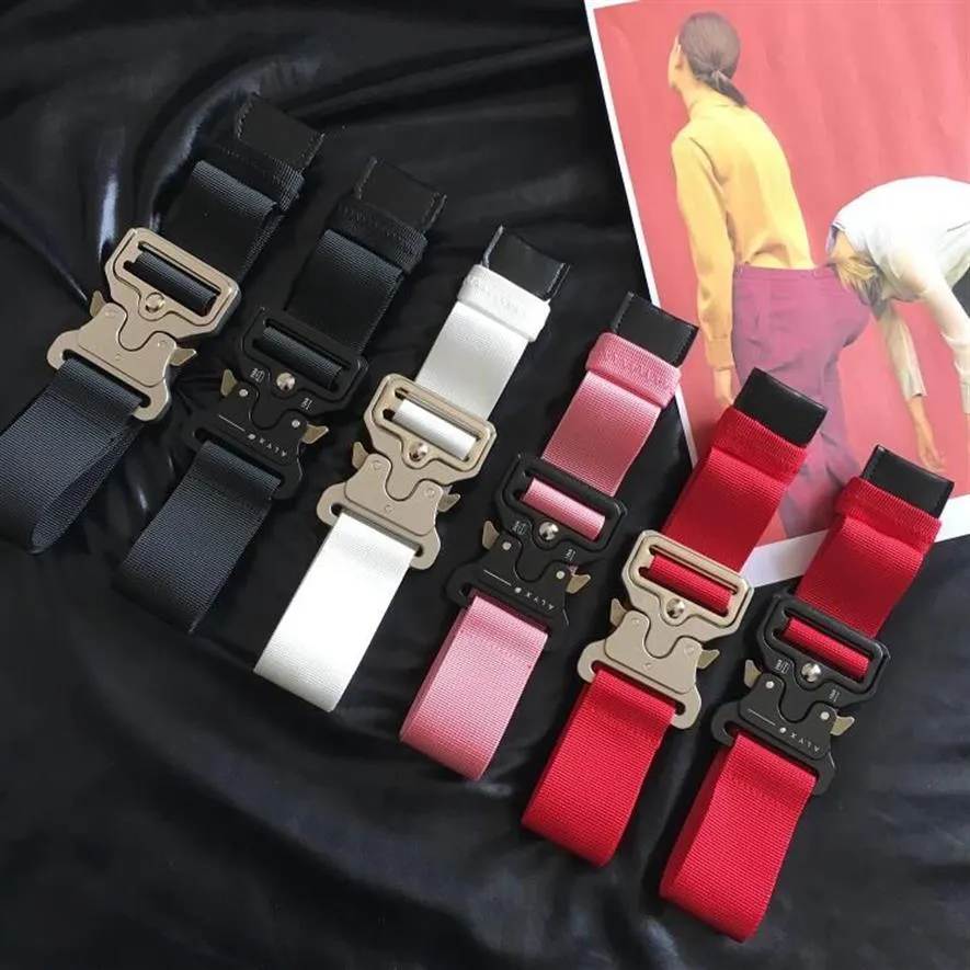 2019 Ny version Alyxbälte 130 cm Rollercoaster Metal -knapp Canvas Hip Hop Street Wear Safety Belt286L