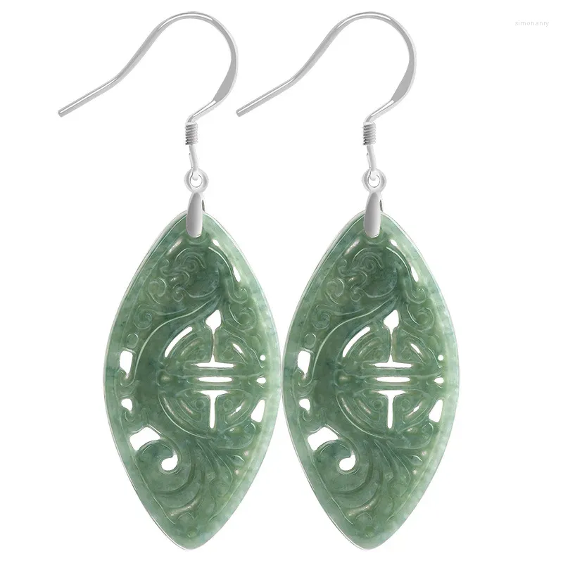 Dangle Earrings Natural A-grade Jade With Hollow Bean Seed S925 Sterling Silver Inlaid High Grade For Women