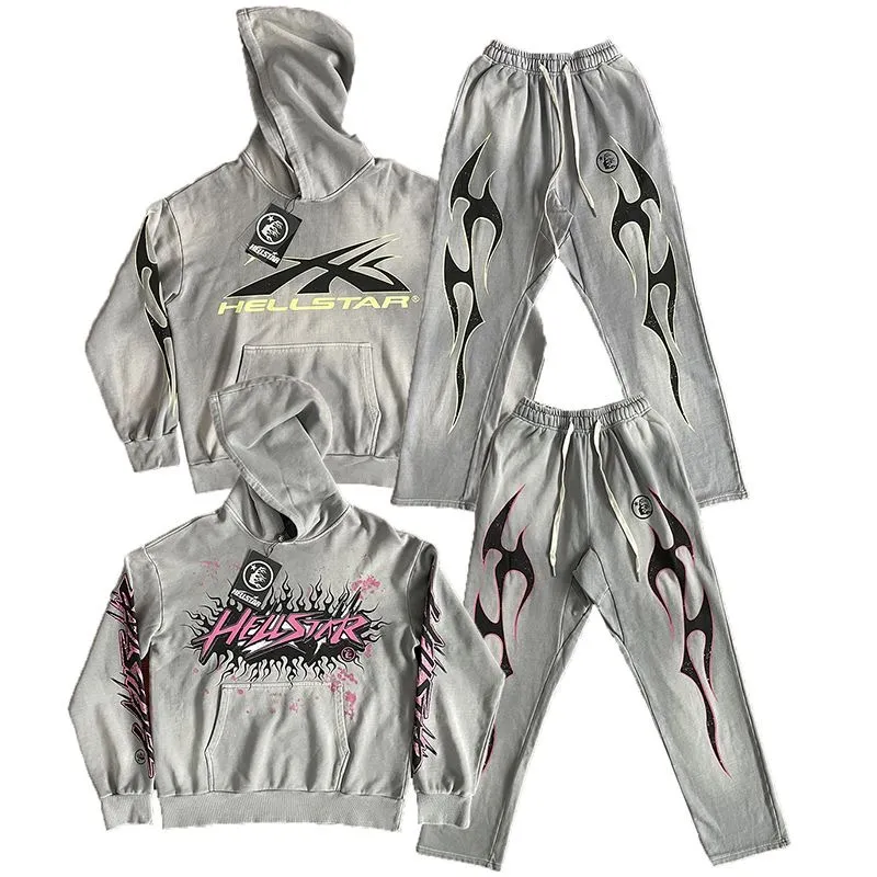 Hellstar Studios Victory Sports Suit Bluza i spodnie Tracksuit z kapturem Retro Mężczyźni i kobiety bluzy okrągłe szyję długie rękaw na zewnątrz swobodne bluzy uliczne