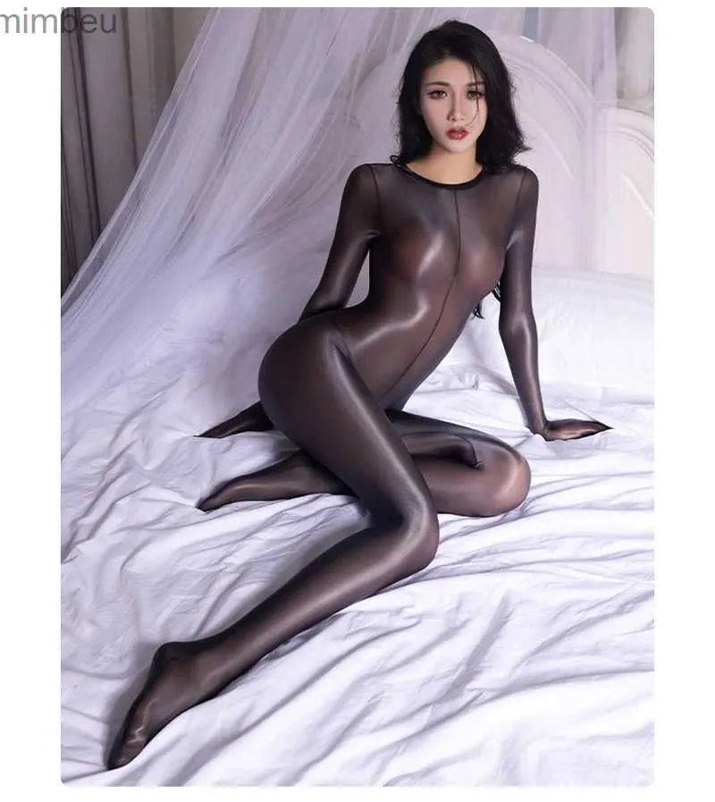 Sexy Set Women Sexy Lingerie Sheer Glossy Open Crotch Bodysuit Bodyhose With Wrap Hands Glove BodyStocking Club Wear Erotic UnderwearL240122