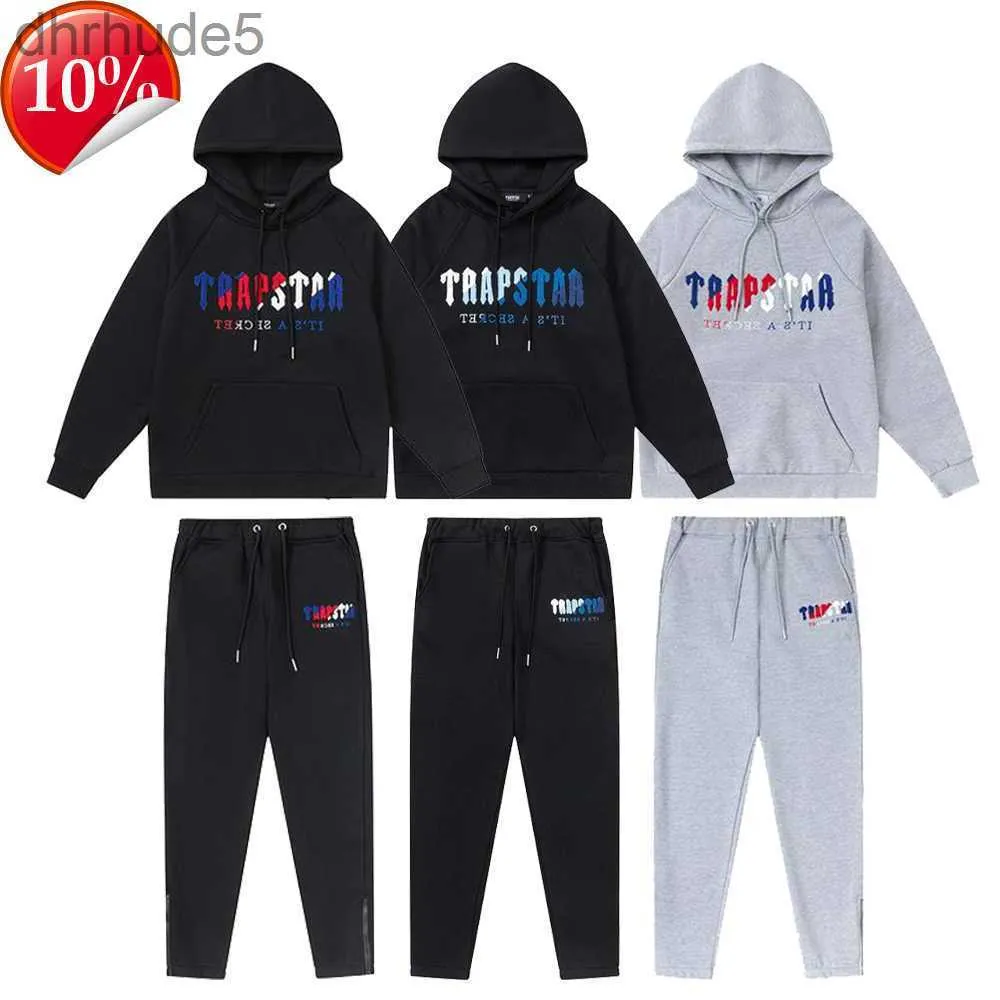 Herenhoodie Trapstar Trainingspak Set Borduursel Letter Luxe Zwart Wit Grijs Regenboogkleur Zomer Sport Modieus Katoenen Koord Top Korte mouw Maat s tot xl DRF6