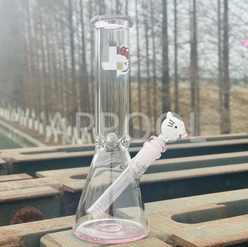 fabricar 10.5 inhces HELLO Pink Kitty Bong Tazón de Bong de vidrio masculino de 14 mm con tazones de cachimba gruesos Tubos de agua para plataformas Dab