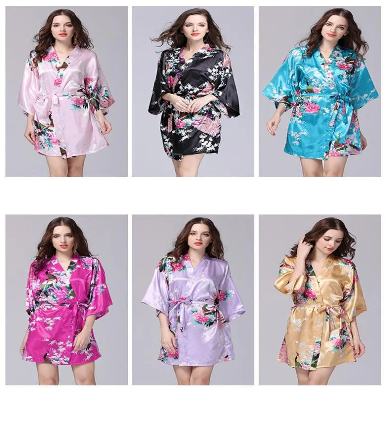 12 Colors bathrobe Sleeping gown SXXL Sexy Women039s Japanese Silk Kimono Robe Pajamas Nightdress Sleepwear floral Underwear7874030