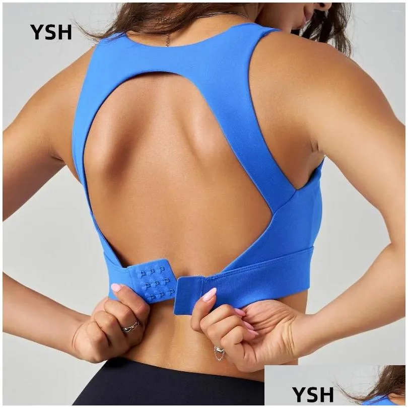 Yoga Outfit Y Adjustable Backless Women Fitness Bra Square Collar Running Sports Top Wide Shoder Strap Gym Training Underwear Drop Del Dh2Nz