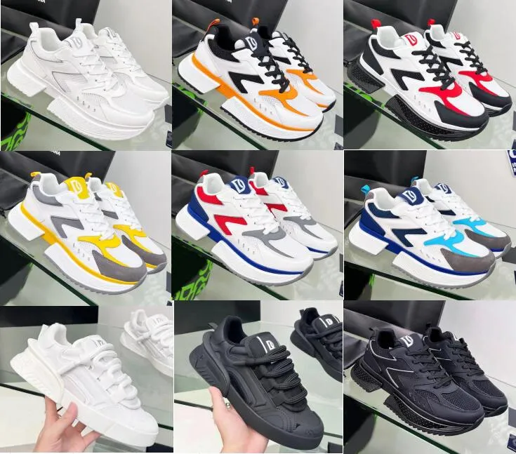 Chaussures de sport de luxe italiennes en cuir de veau à lacets chaussures de sport de créateur blanc noir gris bleu mode cuir bas haut hommes femmes chaussures de tennis en cours d'exécution