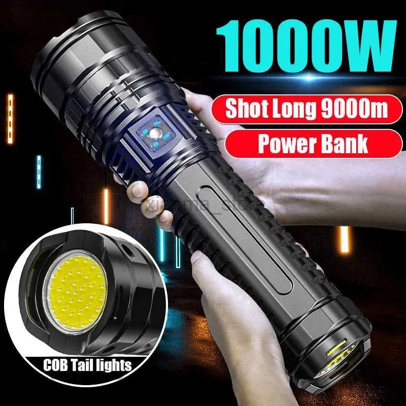 Flashlights Built-in Battery Flash Light Emergency Spotlights 4km 10000LM 800W Most Powerful Led Flashlights Tactical 15000mah 240122