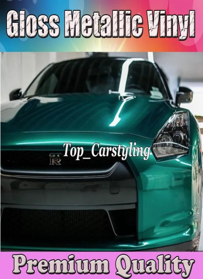 Film d'emballage de voiture en vinyle bonbon métallique brillant vert émeraude avec canal d'air autocollant brillant métallique feuille de film moulé de style de voiture taille 152172043