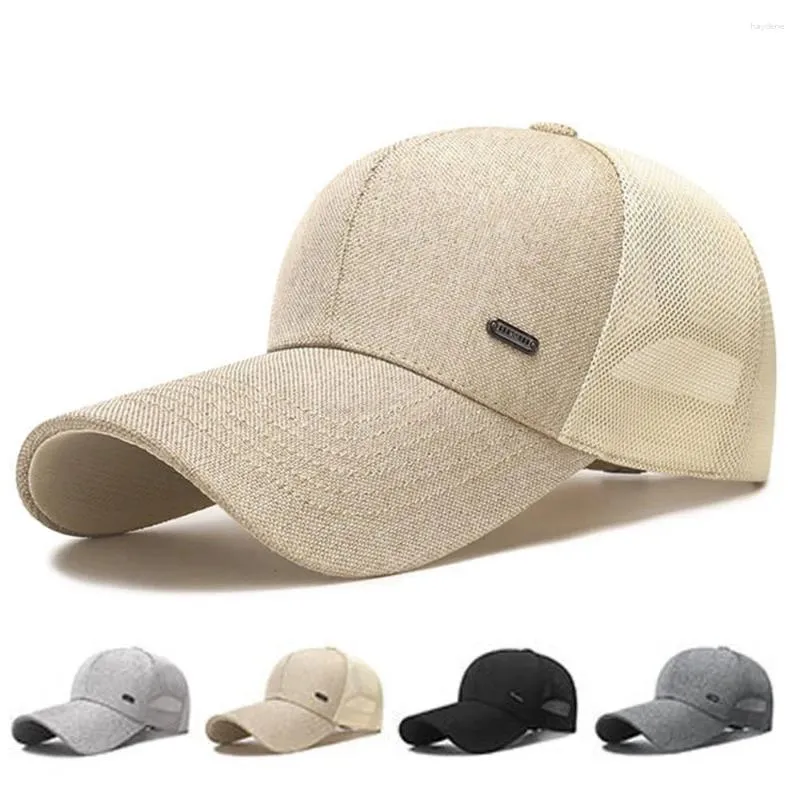 Bollmössor mode mäns mössa sommar utomhus baseball sport sol hatt broderi stora linne mesh snapback andningsbar toppade