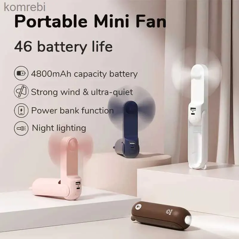 Electric Fans Jisulife Portable Fan Mini Handheld Fan USB 4800mAh Laddarhand Håller Liten Pocket Fan med Power Bank Ficklight Featurel240122
