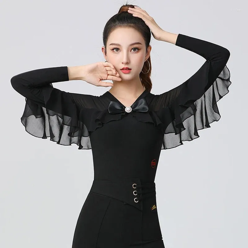 Stage Wear Ballroom Latin Dance Tops Leotard Women's Competition Modern Waltz Clothes Long Sleeves Rumba Salsa Performance Dancewear