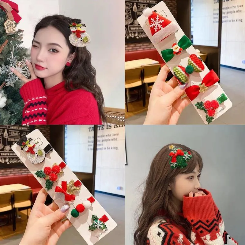 Hair Accessories 5pcs/Set Children Pin Christmas Decoration Clips Full Fabric Bang Side Clip Baby Headwear Girls Kids
