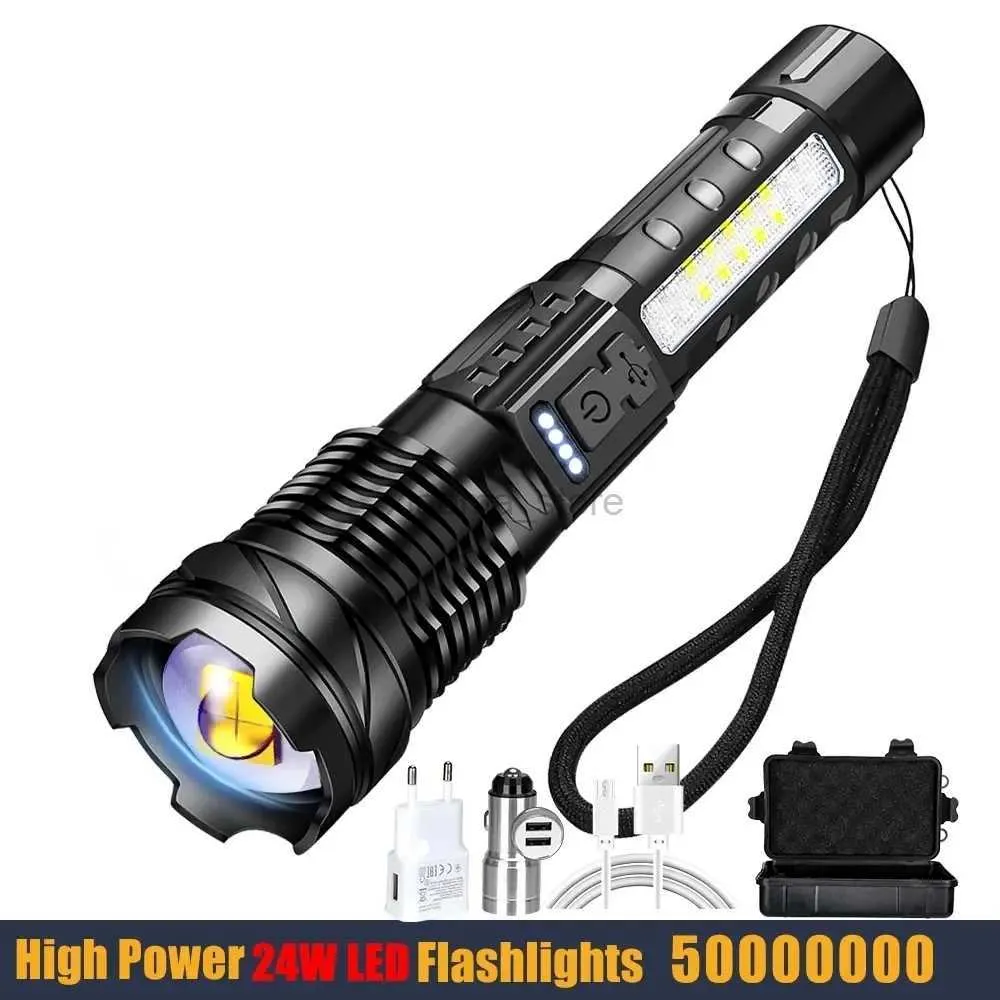 Taschenlampen, hohe Leistung, 24 W, LED-Taschenlampen, 50000000 taktisches Licht, Notfallscheinwerfer, Teleskop-Jetbeam, 1 km, 18650, eingebaute Batterie, 240122