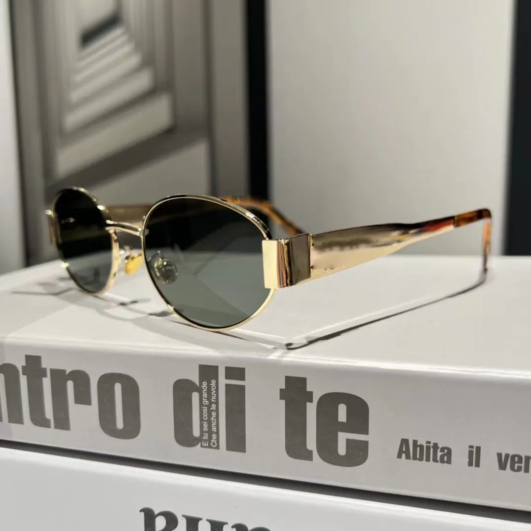 Sonnenbrillen für Damen, Designer-Herrenbrillen, modische Luxus-Sonnenbrillen, Lisa Triomphe, ovale, kleine Katzenaugenbrille mit Metallrand, Lunette De Sole