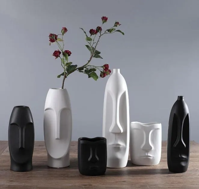 vaso creativo astratto a forma di volto umano per la decorazione di nozze vaso in ceramica bianca e nera Vaso 049173809
