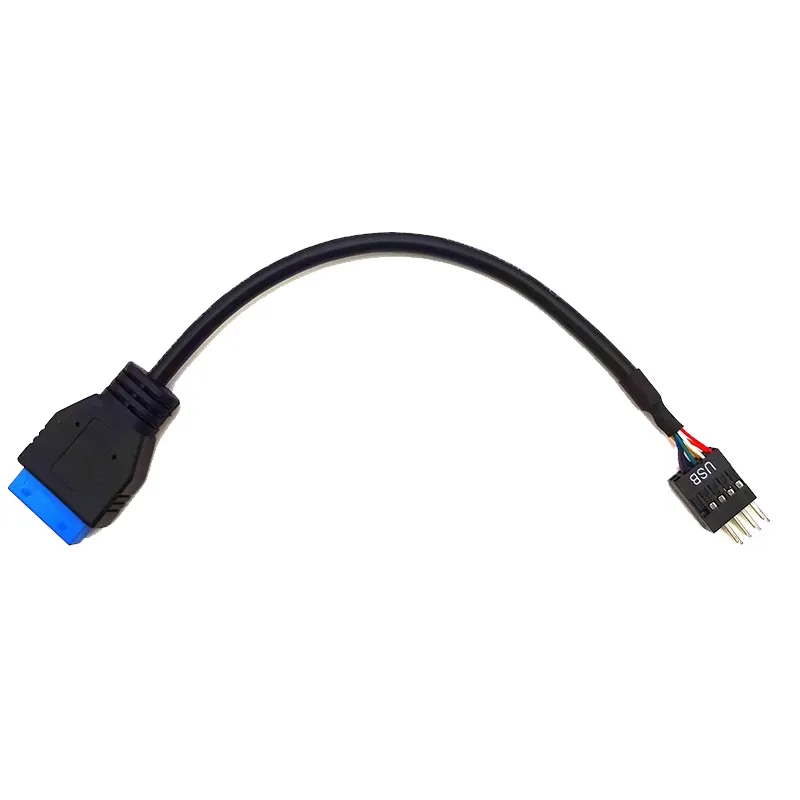 Carte mère USB 3.0 20/19 broches femelle vers USB 2.0 9P mâle, câble adaptateur noir 20cm