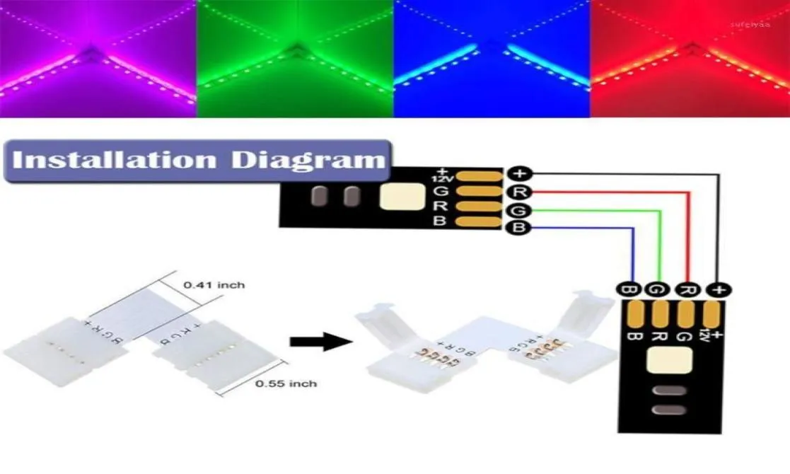 Ny RGB 3528 4PIN LED Light Strip Connector Kit PCB Ribbon Cable PCB Clip Adapter Ger de flesta delar för DIY19105119