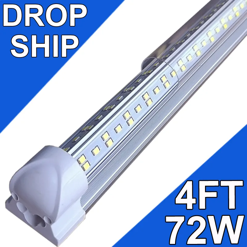 LED-winkelverlichting 4FT 72W 7200LM 6500K garageverlichting met reflectoren, V-vorm koppelbare LAED-winkelverlichting, plafondverlichting met heldere afdekking, T8 geïntegreerd armatuur usastock