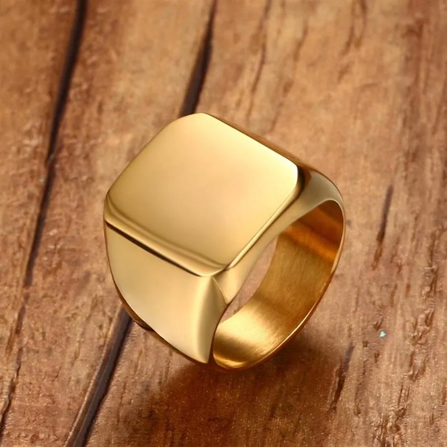 Anel de sinete mindinho para homens, anel personalizado de aço inoxidável ornamentado, clássico, tom dourado, joias masculinas bijoux269q