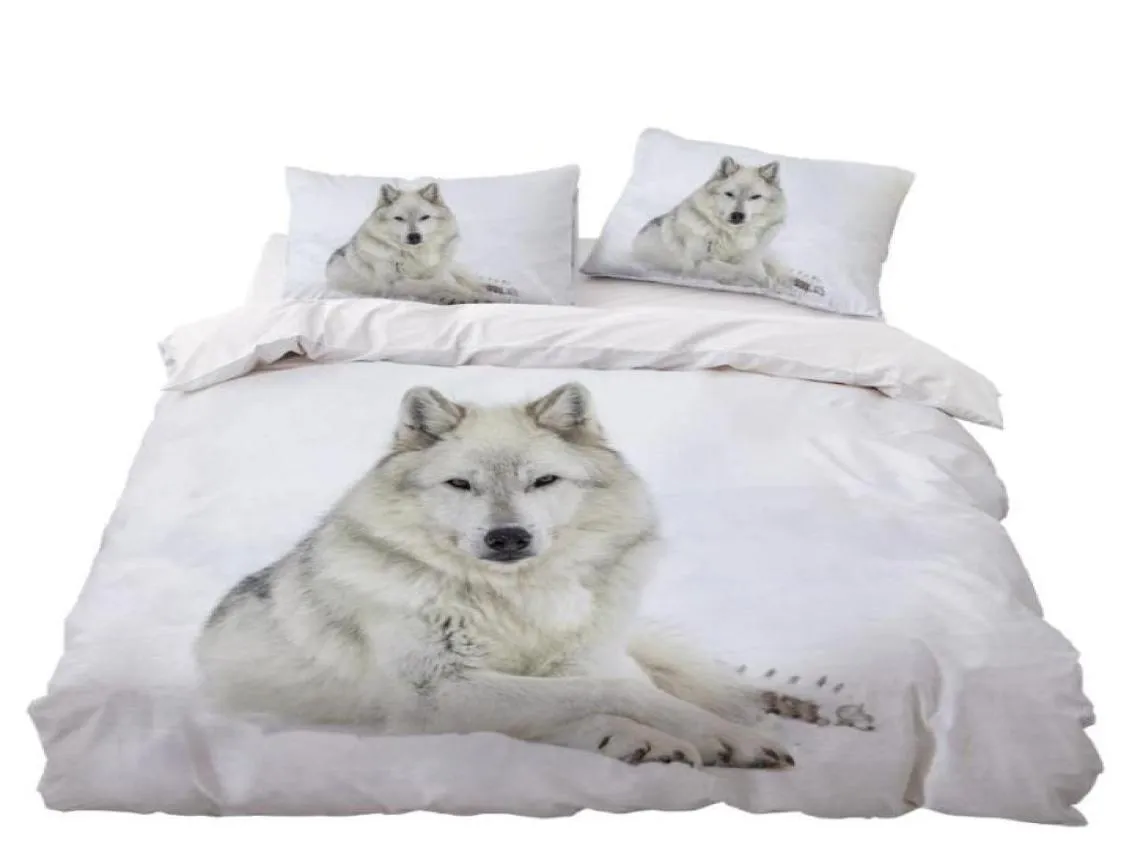 Beddengoedsets Witte Wolf Set Slaapkamerdecoratie Doona Dekbedovertrek Sneeuwachtergrond Hypoallergeen 1PC Dekbed Met Kussensloop2838639