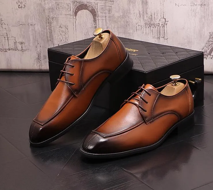 Bröllopsfest designer män klär moe fashion affär casual loafers skor pekade tå snörning formella kontorsskor brittiska s 5762