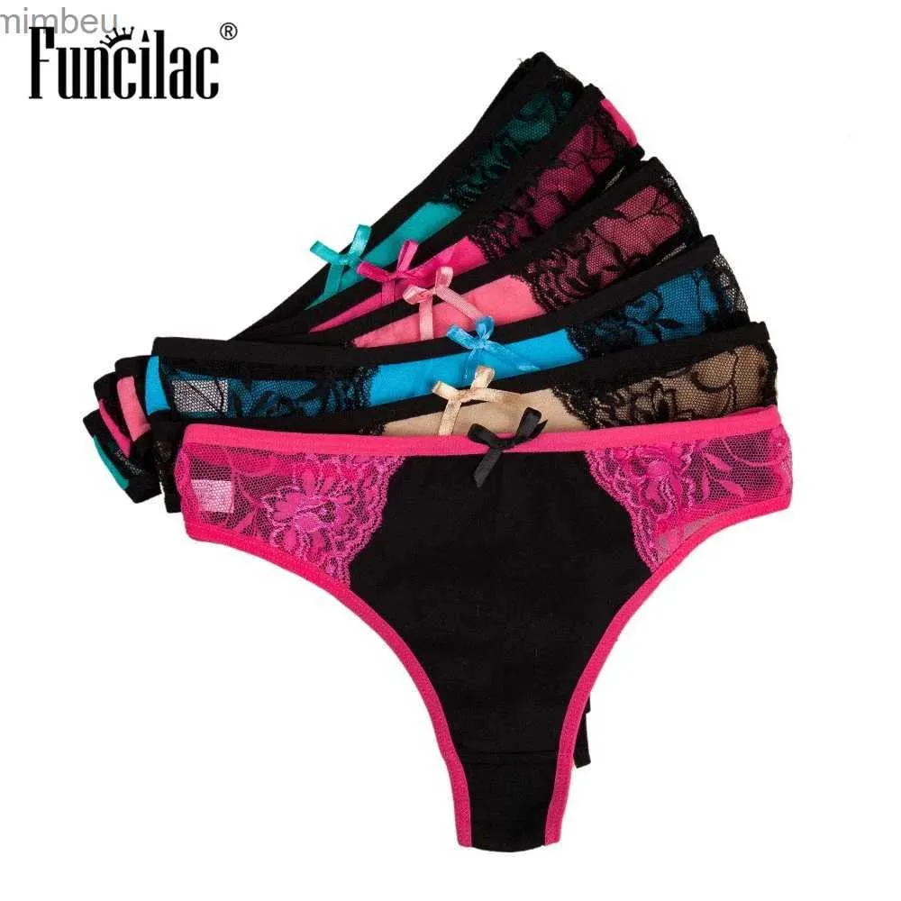 Sexy Set Women Sexy Lace G-Strings Cotton Thongs Bikini Panties Ladies Underpants Briefs Set Stripe Underwear Lingerie 5 Pcs/lotL240122