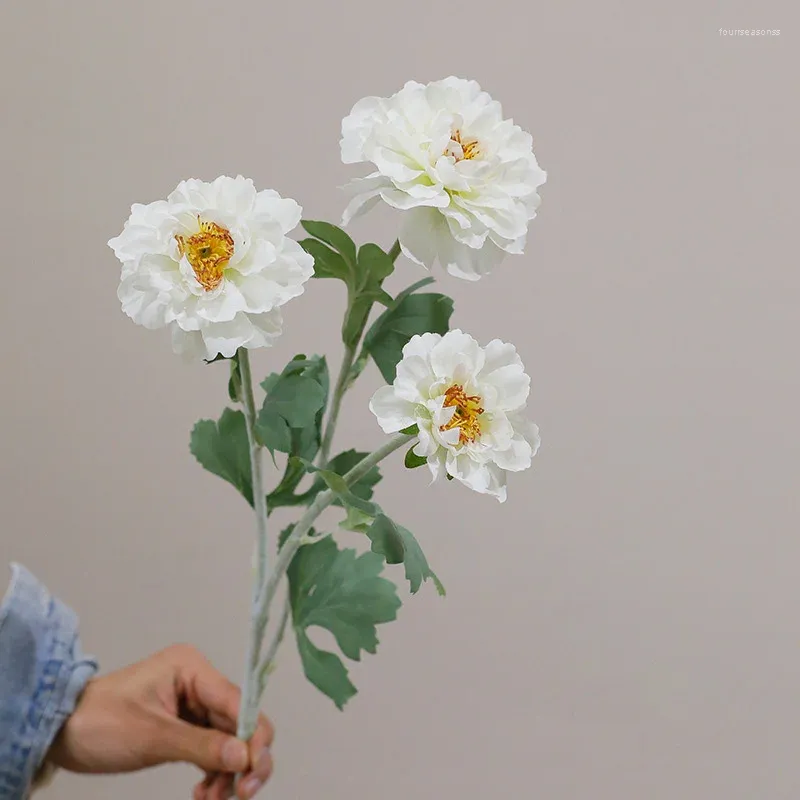 Dekorativa blommor Simulering 3 huvuden Peony Bouquet White Fake Artificial Home El Wedding Decor Pography Props