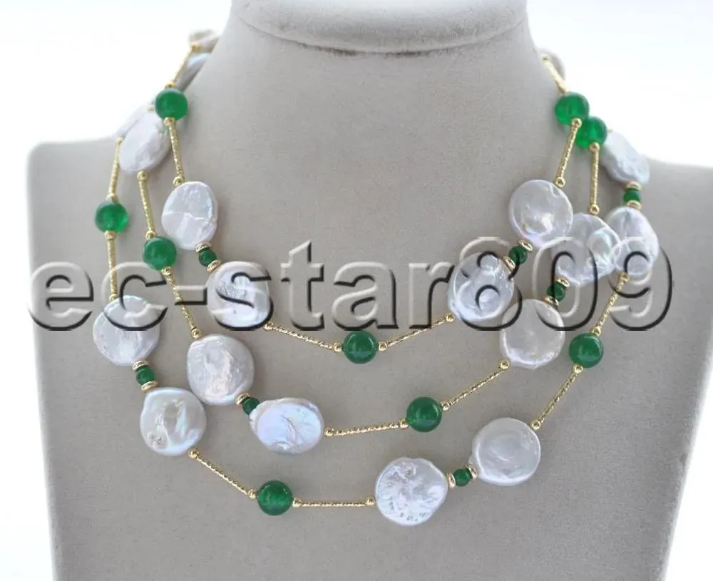 Naszyjniki Z10758 20 "~ 60" 15 mm biała moneta Pearl Green Jade Naszyjnik