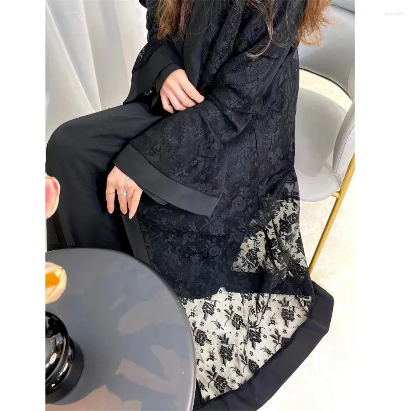 Ropa étnica 2 piezas Conjunto a juego Mujeres musulmanas Abierta Abaya Interior Maxi Vestido Conjuntos Dubai Kaftan Islámico Kimono Árabe Robe Jalabiya Caftan