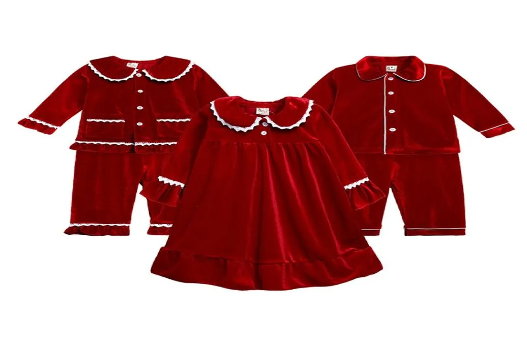 Conjuntos de pijamas de terciopelo para niños, camisón rojo, ropa de dormir para niñas, traje de dormir M39405237122