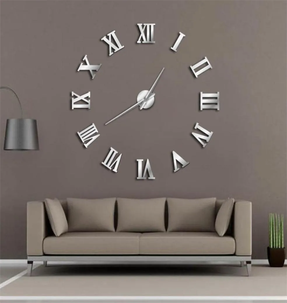 Modern DIY stor väggklocka 3D Mirror Surface Sticker Home Decor Art Giant Wall Clock Klocka med romerska siffror Big Clock Y2001101814633