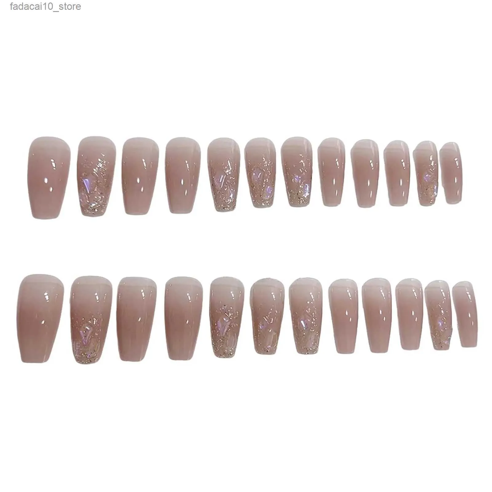 False Nails Nude Pink Fake Nails with Glitter Decor Charming Comfortable to Wear Manicure Nails for Hot Girl Dress Matching Q240122