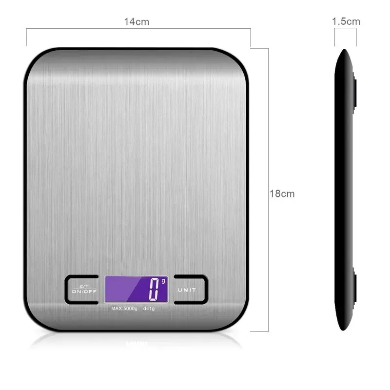 Electronic Digital Food Kitchen Scale 5kg 10kg/0.1g LCD Display 304 Stainless Steel Weight Grams Balance Measuring Food Scales Baking Small Gram Weighing Tool Diet