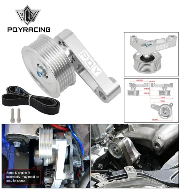 PQY Adjustable EP3 Pulley Kit For Honda 8th 9th Civic All K20 K24 Engines with Auto Tensioner Keep AC Installed CPY01026558655