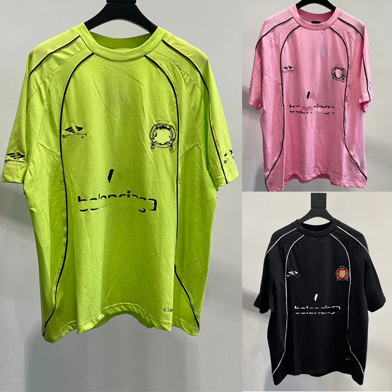 Trendy Mens Spring Short Sleeved Summer Womens Couple T-shirt 3B Paris Soccer T-Shirt Oversized In Neon Yellow And Black Vintage Jersey Men T-shirts