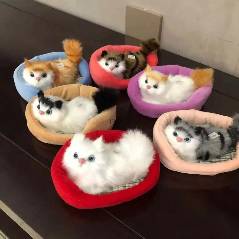 Plush Dolls Simulation Mini Cat Cute Plush Cats with Sound Children Hides Birthday Gifts Creative Imitation Cat Toys Home Decoration