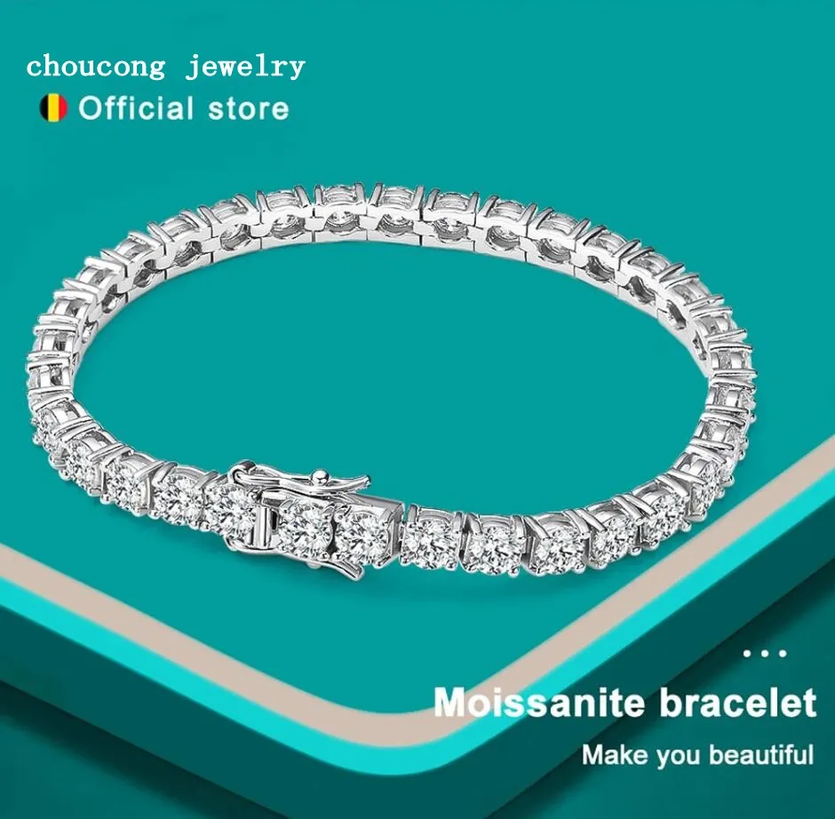 2024 Choucong Moissanite Diamond Tennis Bracelet Original 100 ٪ S925 Sterling Silver 18K Bracelets Gold Gold for Women Man Gift Never Fade