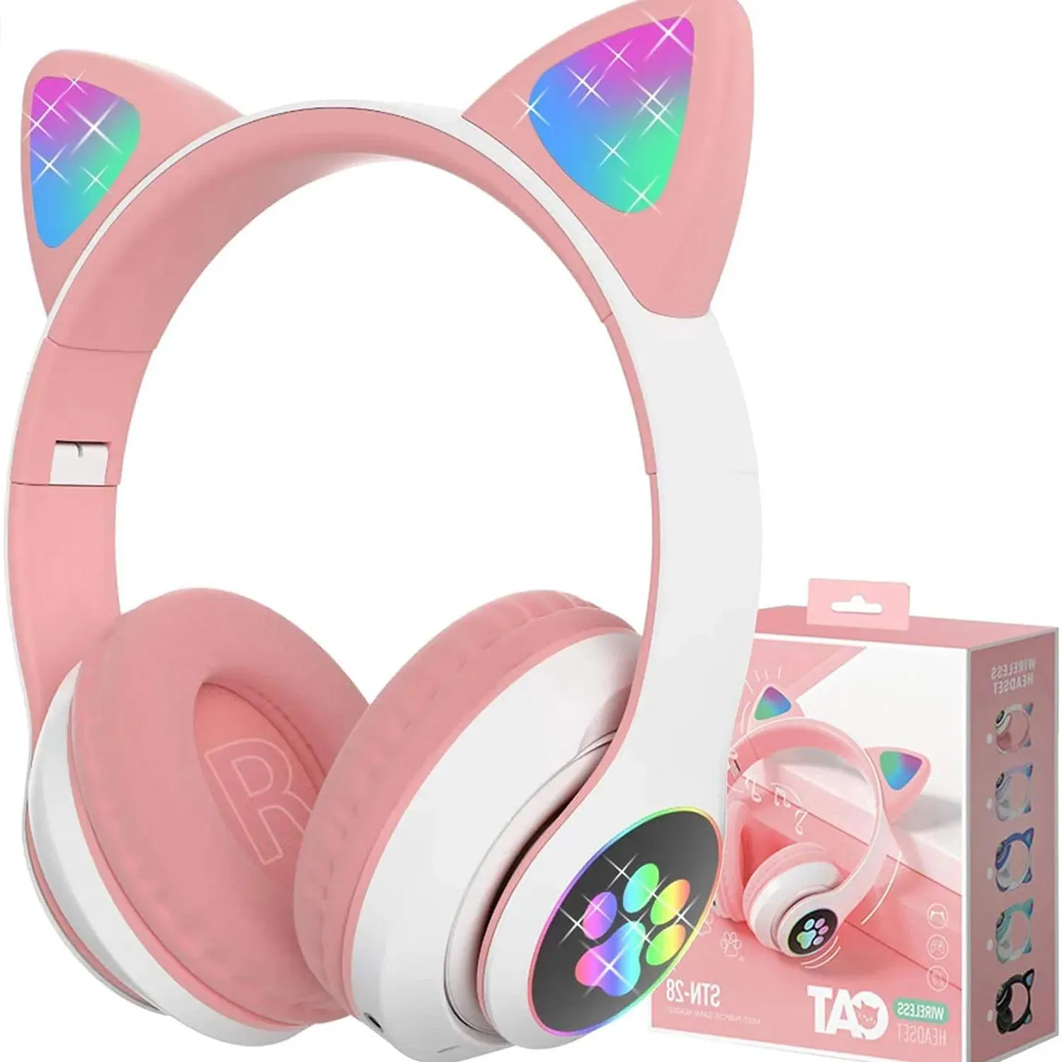 Kopfhörer Süßes Kopfhörer Katzenohr LED LED LICHT Faltbar Bluetooth Kopfhörer Wireless Katzenohr Headset Musikhelm für Kindergeschenke