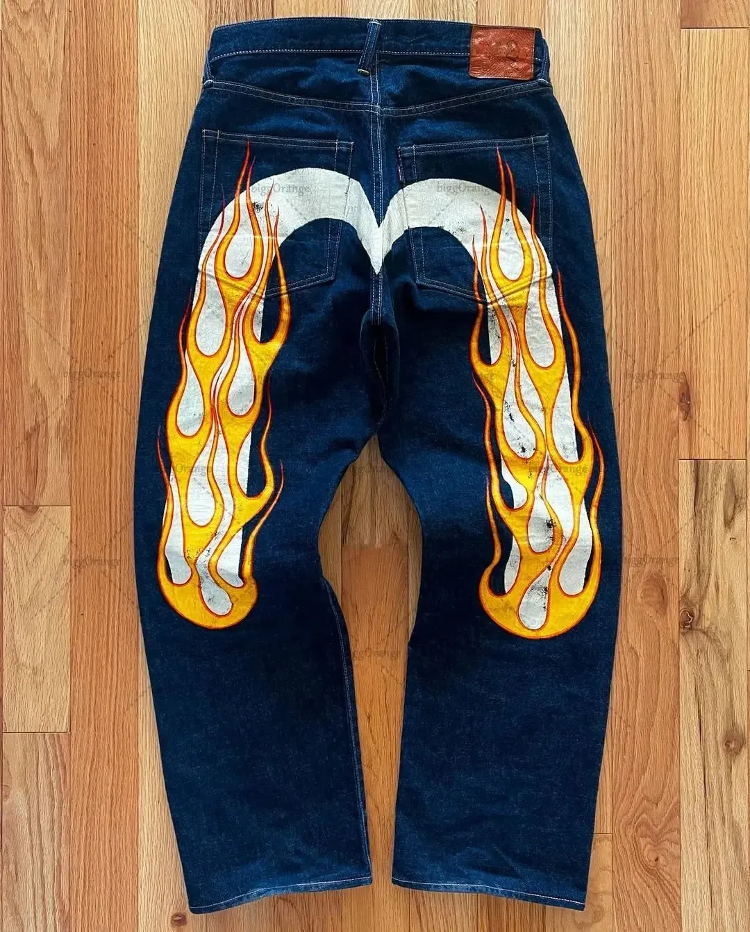 Fashionable Flame Design Sensory Printed Jeans Hip Hop Men's American Street Loose Wide Leg Straight Leg Casual Jeans 240122
