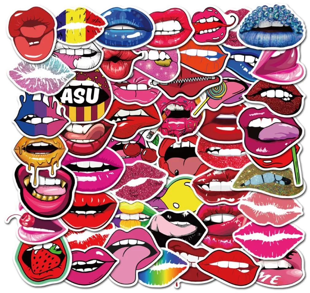 50Pack pas de répétitions autocollant à lèvres Sexy dessin animé Graffiti autocollants personnalité bagages bricolage dame lèvres décalcomanies PVC baiser Pictures5009783