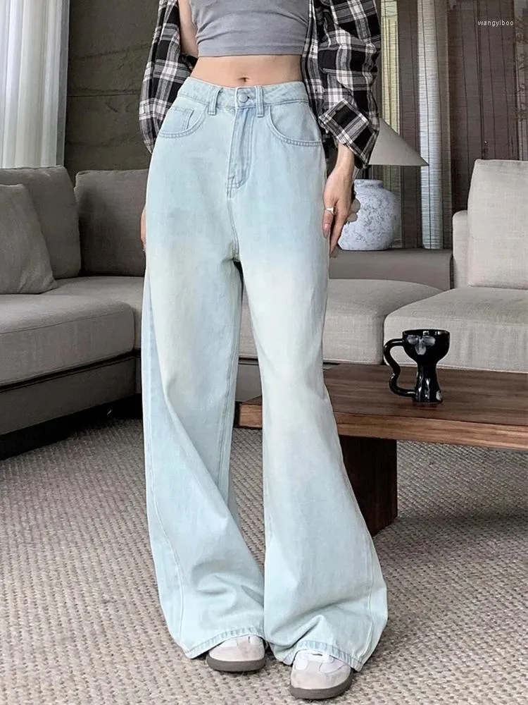 Jeans pour femmes bleu pour femmes pantalons en denim taille haute streetwear décontracté jambe large maman mode coréenne harajuku droite vadrouille